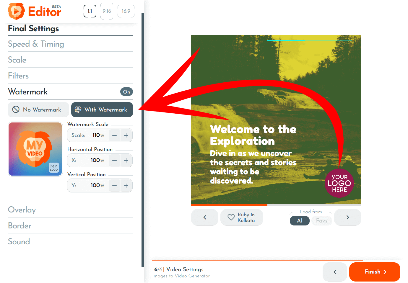 Personalize videos with my own watermark in RenderLion