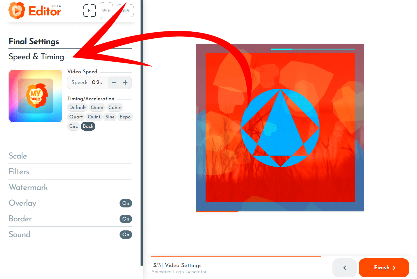 Setup your generated video speed and acceleration
